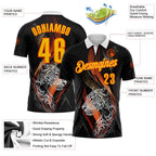 Custom Black Yellow-Orange Darts Tiger Dartboard Performance Polo Shirt photo 3
