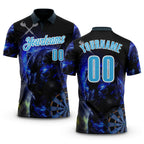 Custom Black Sky Blue-White Darts Panther lightning Dartboard Performance Polo Shirt