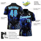 Custom Black Sky Blue-White Darts Panther lightning Dartboard Performance Polo Shirt photo 3
