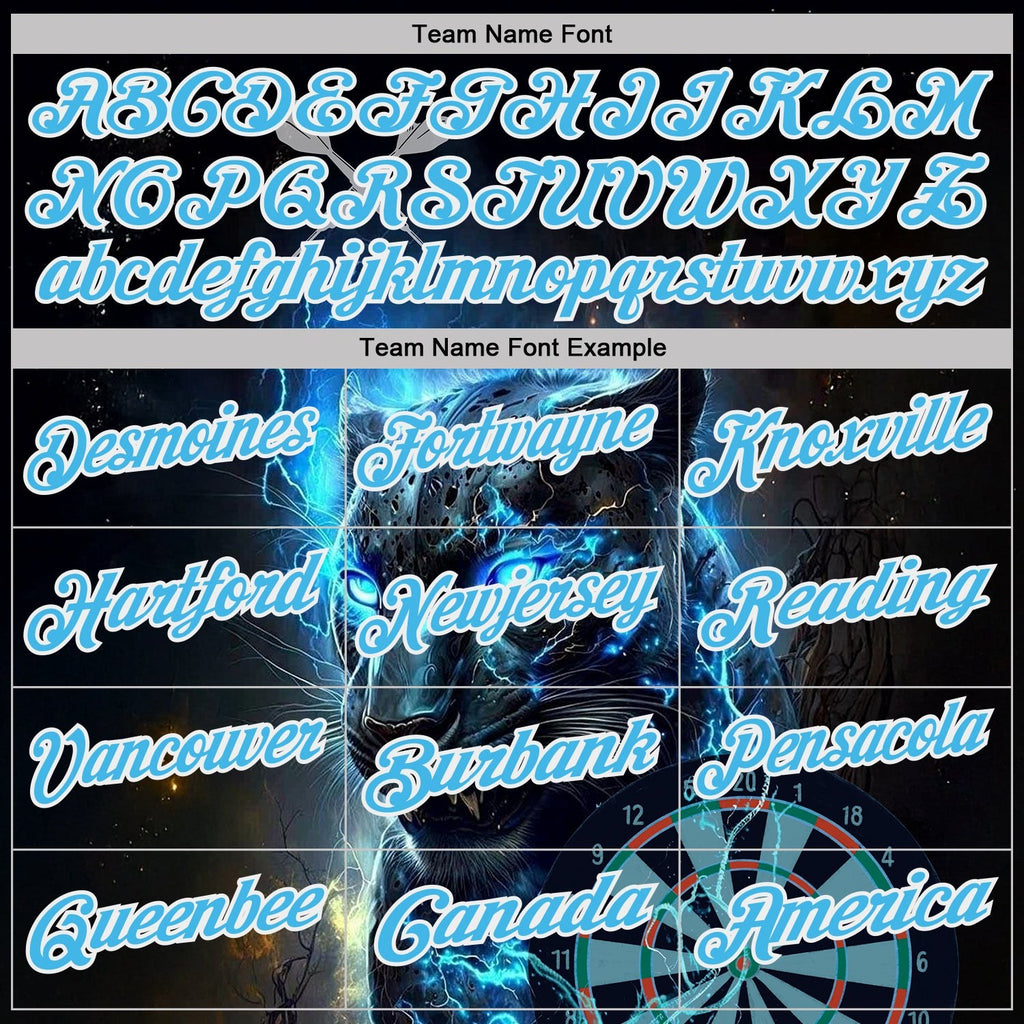 Custom Black Sky Blue-White Darts Panther lightning Dartboard Performance Polo Shirt photo 4