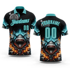 Custom Black Ice Blue-Teal Darts Fire Sharke Dartboard Performance Polo Shirt