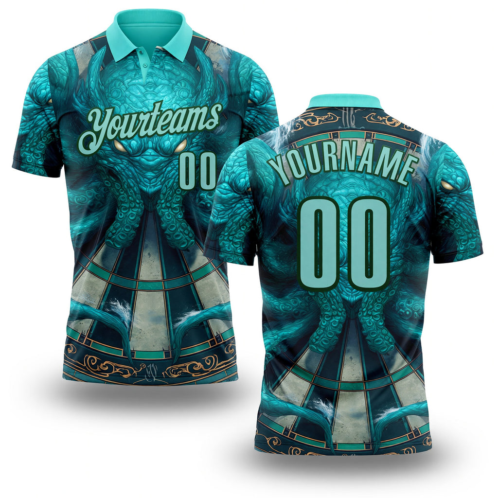 Custom Blue Ice Blue-Teal Darts Monster Dartboard Performance Polo Shirt