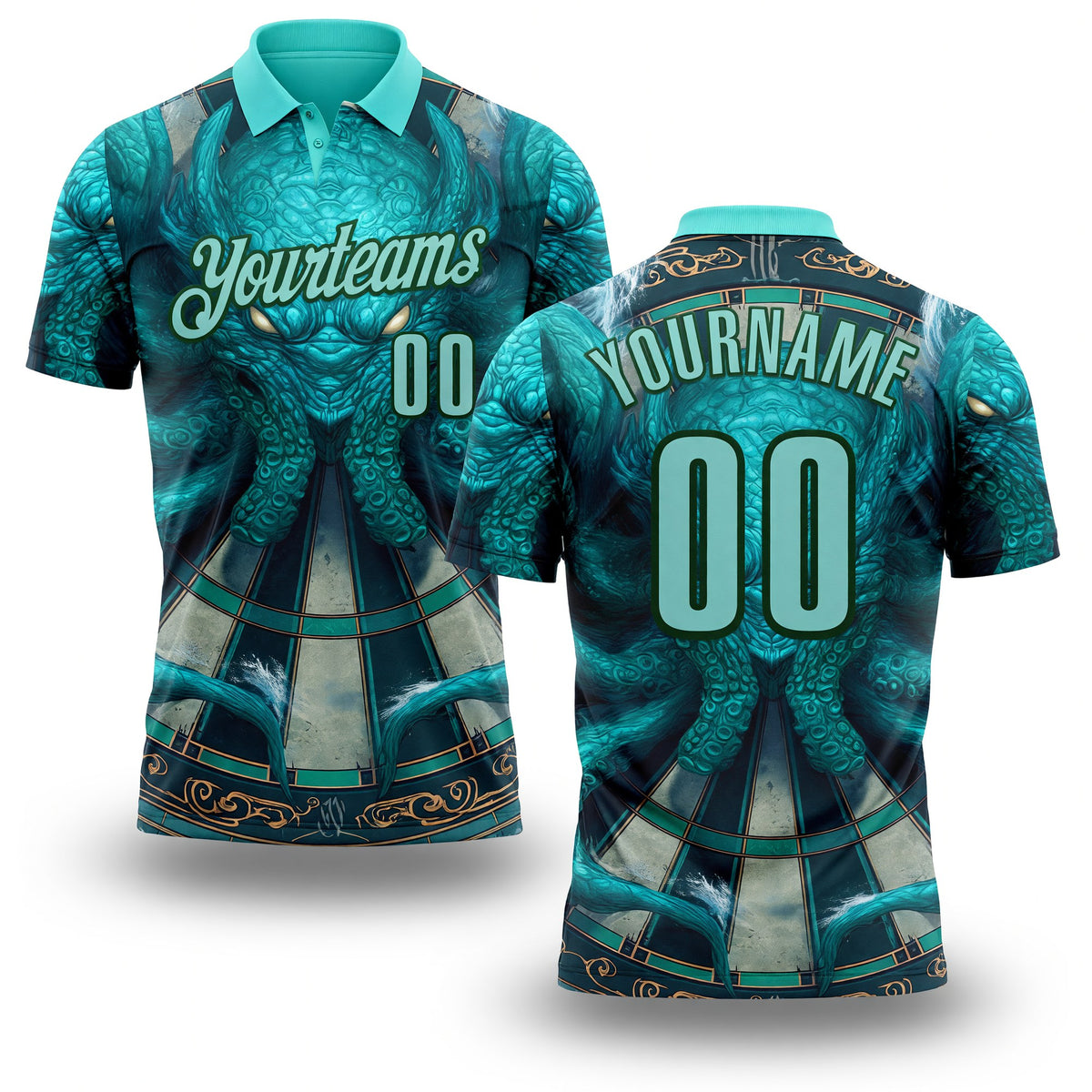Custom Blue Ice Blue-Teal Darts Monster Dartboard Performance Polo Shirt