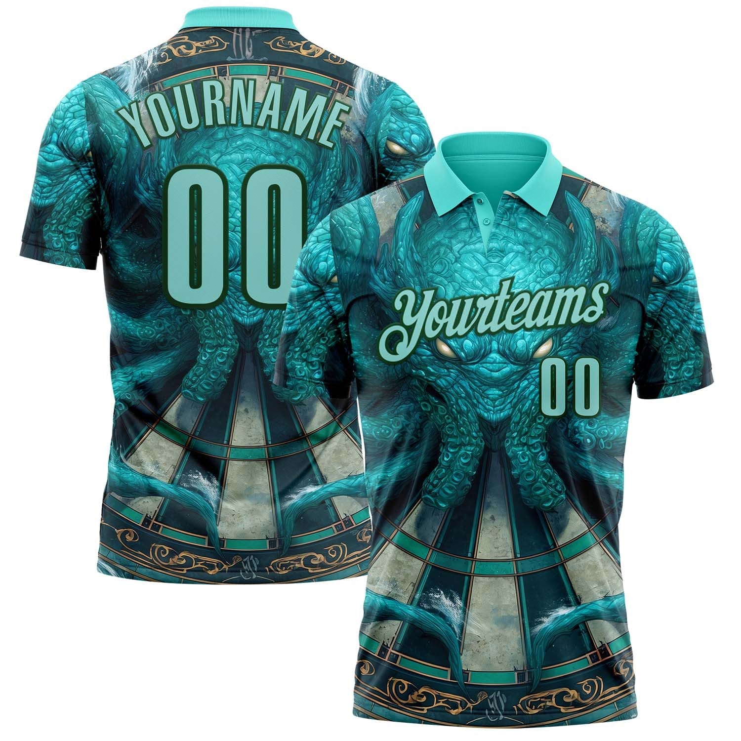 Custom Blue Ice Blue-Teal Darts Monster Dartboard Performance Polo Shirt photo 1