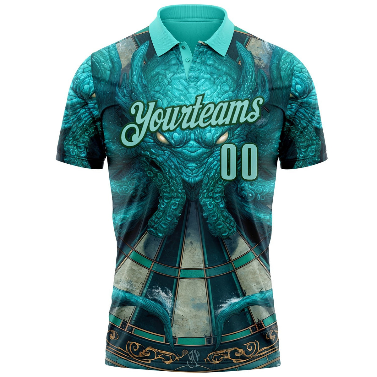 Custom Blue Ice Blue-Teal Darts Monster Dartboard Performance Polo Shirt photo 2