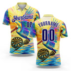 Custom Yellow Dark Purple-White Darts Tropical Pelican Dartboard Performance Polo Shirt