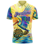 Custom Yellow Dark Purple-White Darts Tropical Pelican Dartboard Performance Polo Shirt photo 1