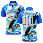 Custom Blue White-Thunder Blue Darts Tropical Pelican Dartboard Performance Polo Shirt