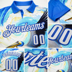 Custom Blue White-Thunder Blue Darts Tropical Pelican Dartboard Performance Polo Shirt detail
