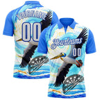 Custom Blue White-Thunder Blue Darts Tropical Pelican Dartboard Performance Polo Shirt photo 1