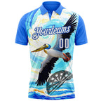 Custom Blue White-Thunder Blue Darts Tropical Pelican Dartboard Performance Polo Shirt photo 2