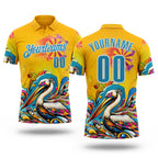 Custom Yellow Panther Blue-White Darts Tropical Pelican Dartboard Performance Polo Shirt