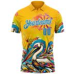 Custom Yellow Panther Blue-White Darts Tropical Pelican Dartboard Performance Polo Shirt photo 1