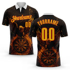 Custom Black Yellow-Red Darts Eagle Fire Dartboard Performance Polo Shirt