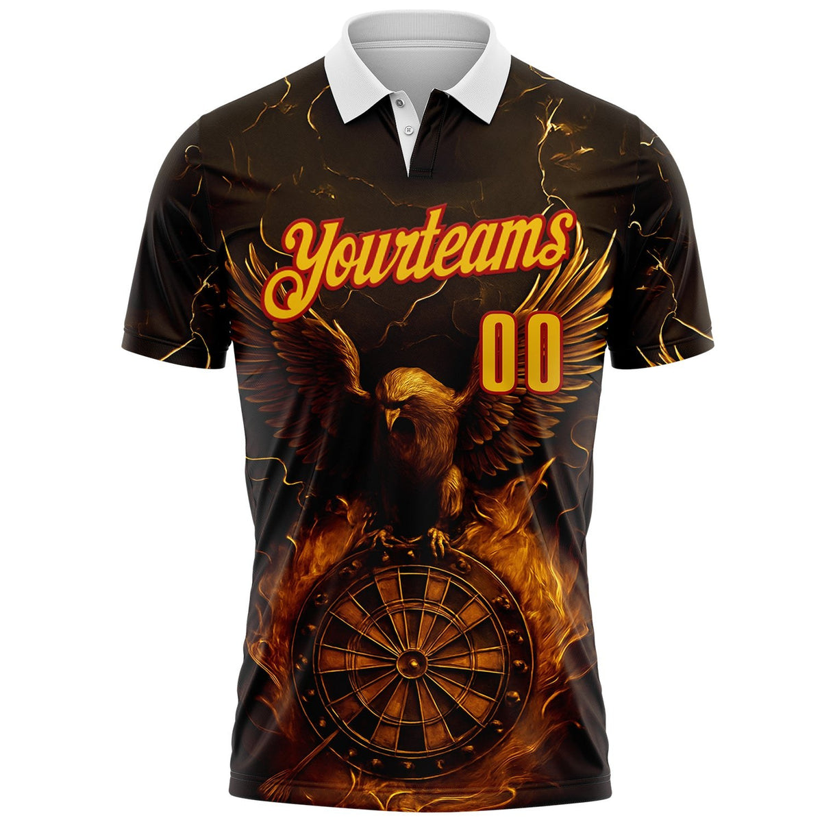 Custom Black Yellow-Red Darts Eagle Fire Dartboard Performance Polo Shirt photo 2