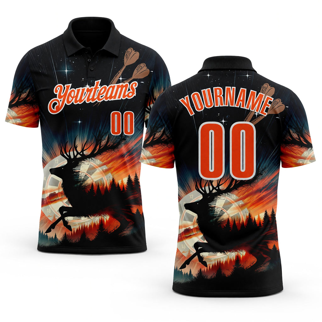 Custom Black Orange-White Darts Deer Dartboard Performance Polo Shirt