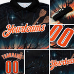 Custom Black Orange-White Darts Deer Dartboard Performance Polo Shirt detail