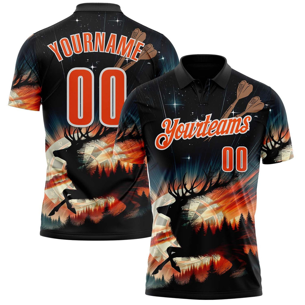 Custom Black Orange-White Darts Deer Dartboard Performance Polo Shirt photo 1