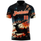 Custom Black Orange-White Darts Deer Dartboard Performance Polo Shirt photo 2