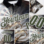 Custom Black Olive Gray-White Darts Lion Dartboard Performance Polo Shirt detail