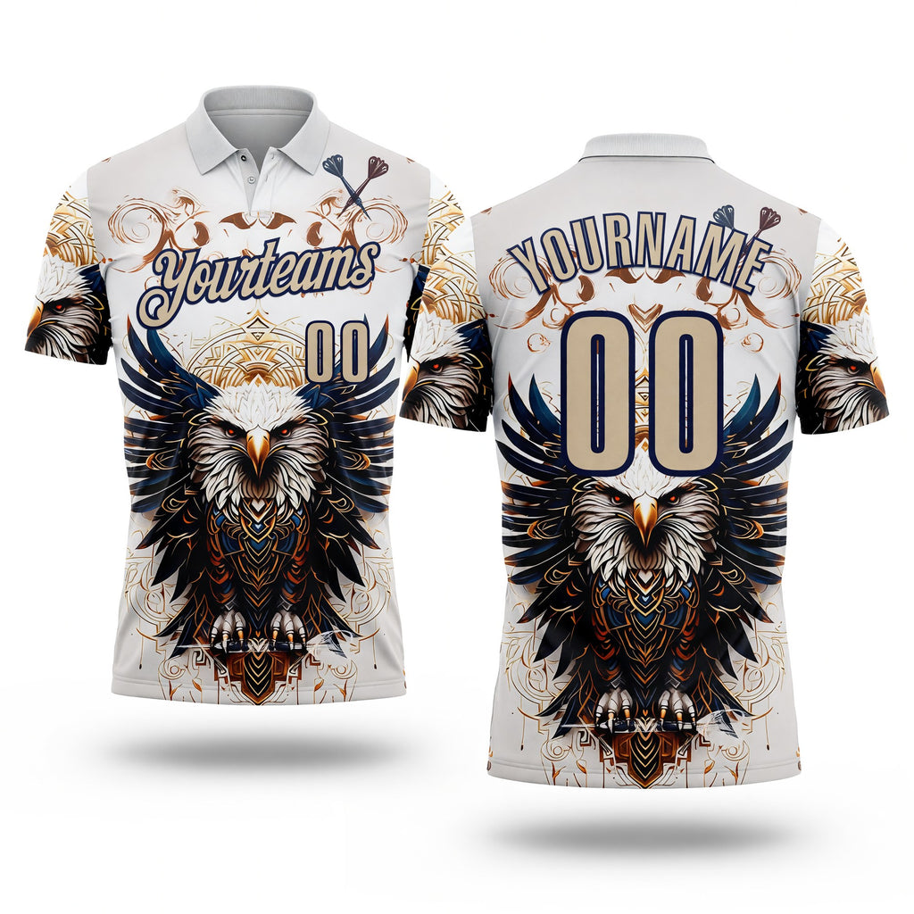 Custom White City Cream-Navy Darts Eagle Dartboard Performance Polo Shirt