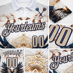 Custom White City Cream-Navy Darts Eagle Dartboard Performance Polo Shirt detail