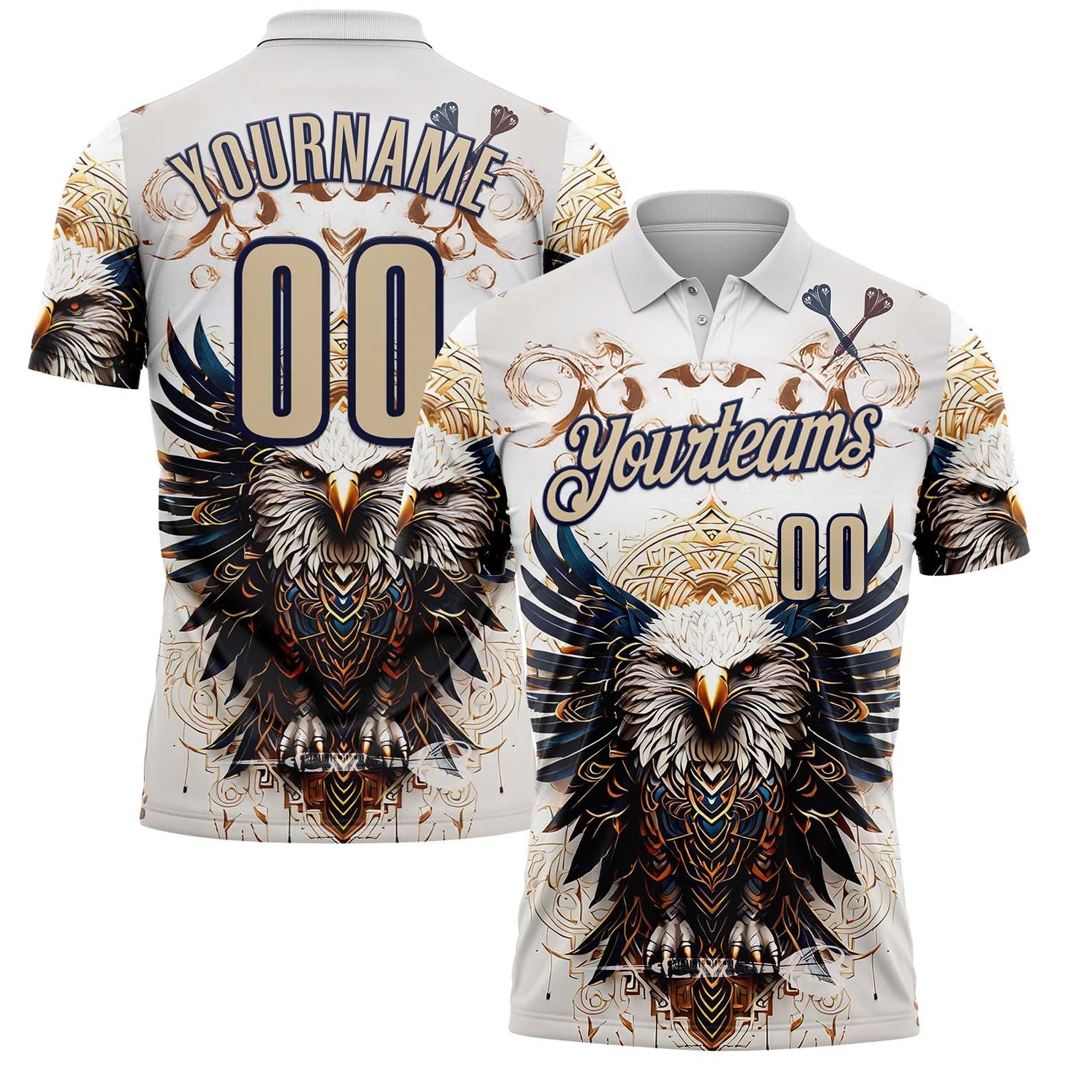 Custom White City Cream-Navy Darts Eagle Dartboard Performance Polo Shirt photo 1