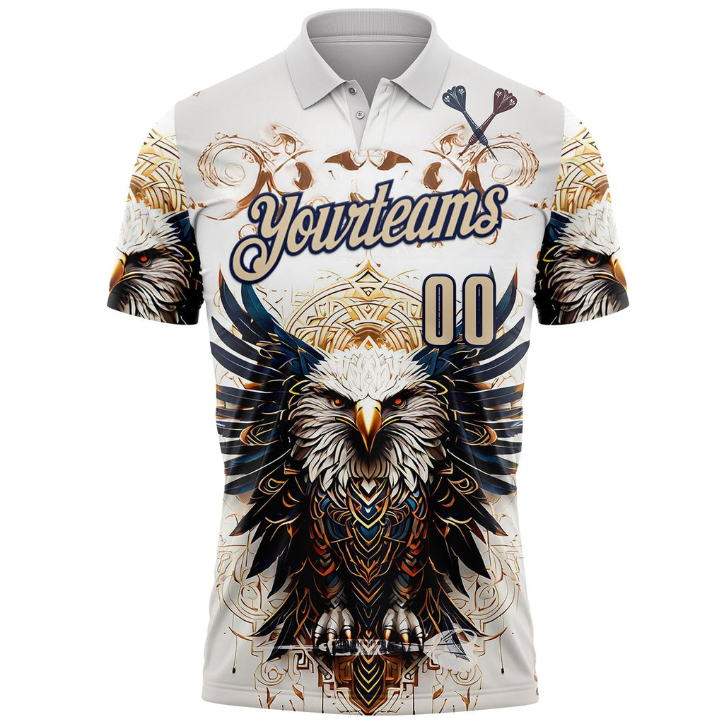 Custom White City Cream-Navy Darts Eagle Dartboard Performance Polo Shirt photo 2