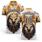 Custom White Vegas Gold Yellow-US Navy Blue Darts Eagle Dartboard Performance Polo Shirt
