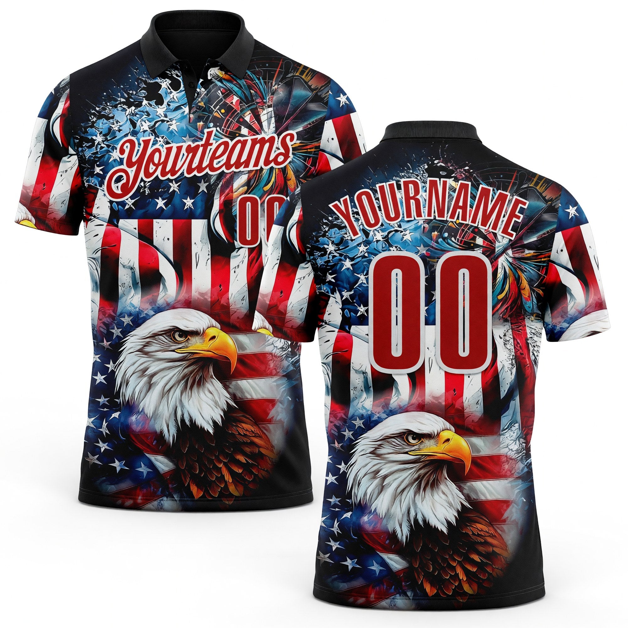 Custom Black Red-White Darts Eagle Dartboard Patriotic American Flag Performance Polo Shirt