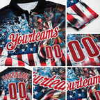 Custom Black Red-White Darts Eagle Dartboard Patriotic American Flag Performance Polo Shirt detail