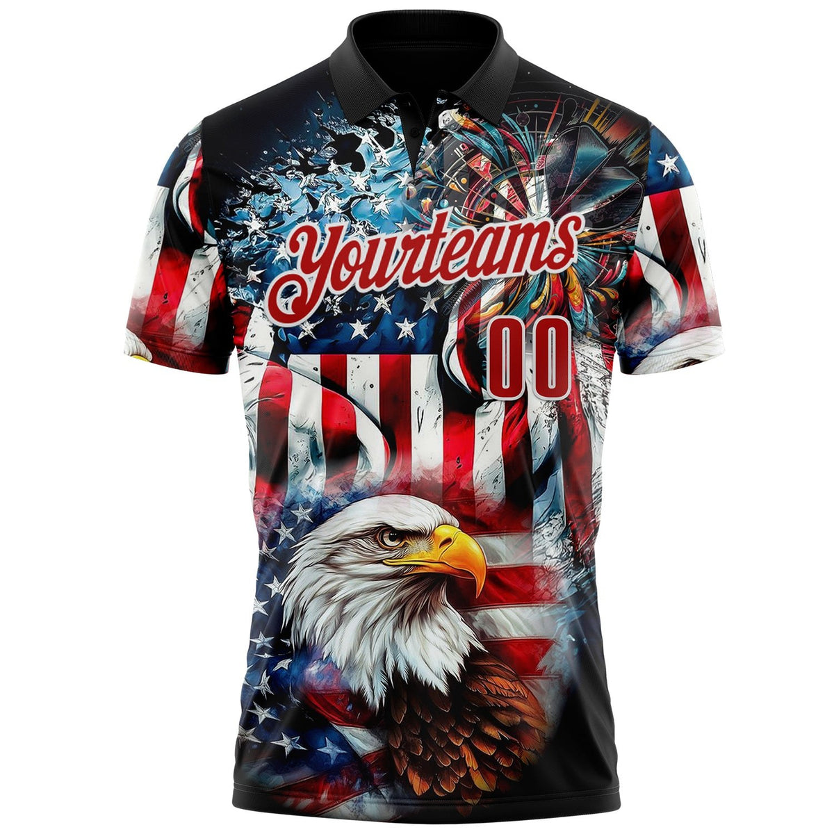 Custom Black Red-White Darts Eagle Dartboard Patriotic American Flag Performance Polo Shirt photo 2