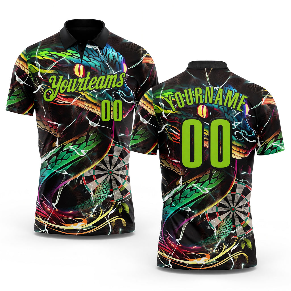 Custom Black-Neon Green Darts Boa Dartboard Performance Polo Shirt