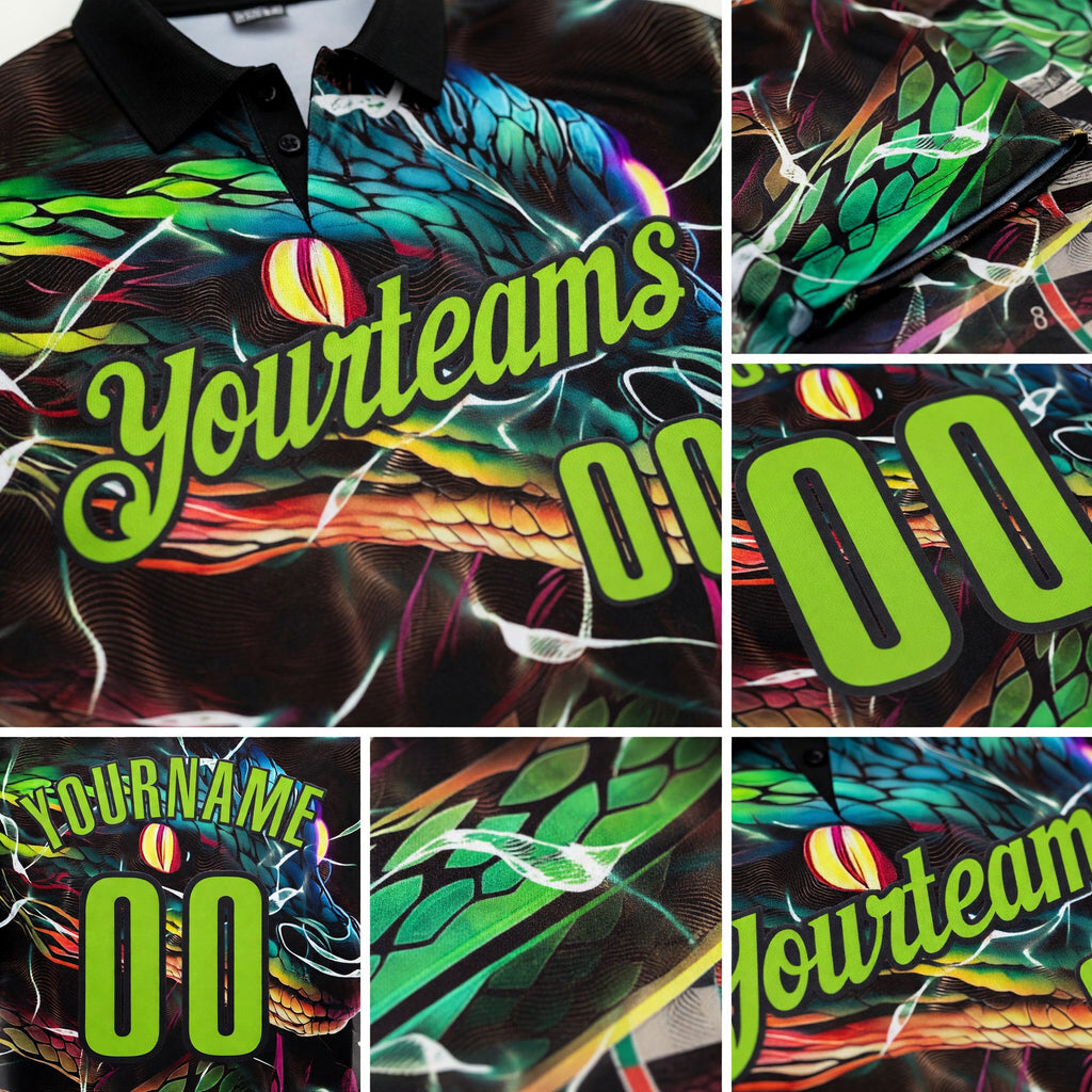 Custom Black-Neon Green Darts Boa Dartboard Performance Polo Shirt detail