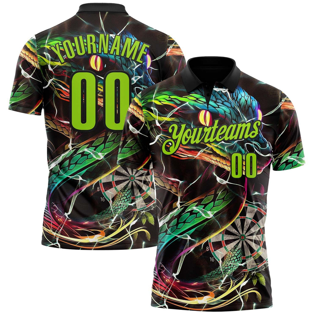 Custom Black-Neon Green Darts Boa Dartboard Performance Polo Shirt photo 1