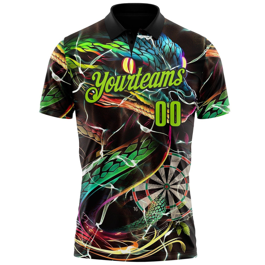 Custom Black-Neon Green Darts Boa Dartboard Performance Polo Shirt photo 2