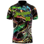 Custom Black-Neon Green Darts Boa Dartboard Performance Polo Shirt photo 2