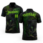 Custom Black Neon Green-Green Darts Panther Dartboard Performance Polo Shirt