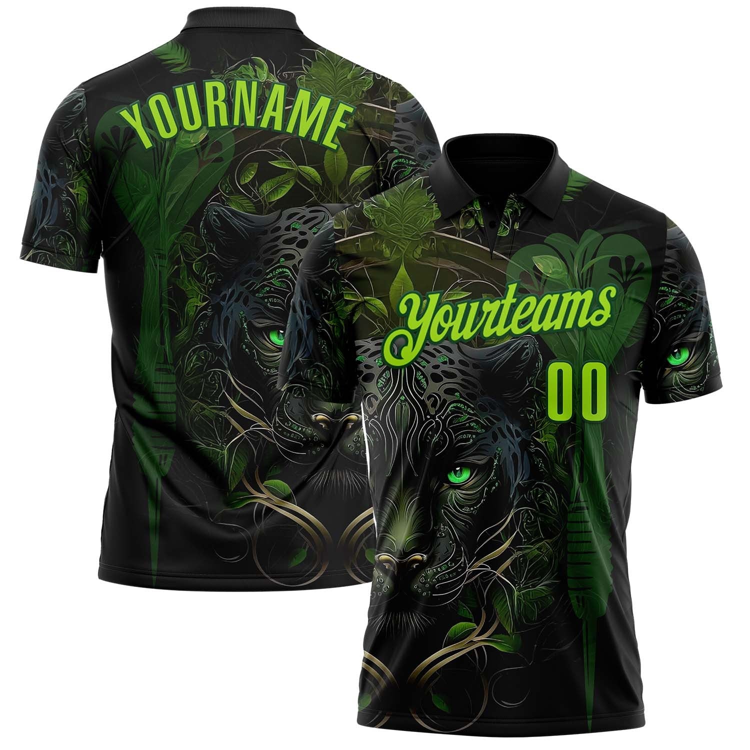 Custom Black Neon Green-Green Darts Panther Dartboard Performance Polo Shirt photo 1