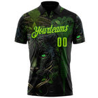 Custom Black Neon Green-Green Darts Panther Dartboard Performance Polo Shirt photo 2