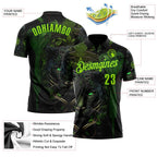 Custom Black Neon Green-Green Darts Panther Dartboard Performance Polo Shirt photo 3