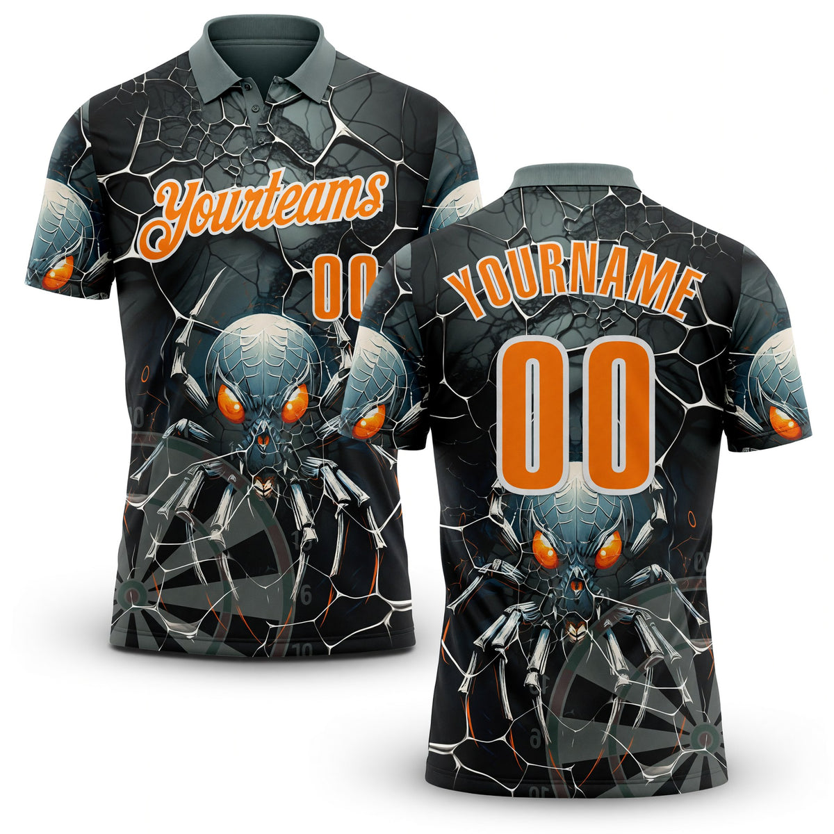Custom Gray Bay Orange-White Darts Spider Dartboard Performance Polo Shirt