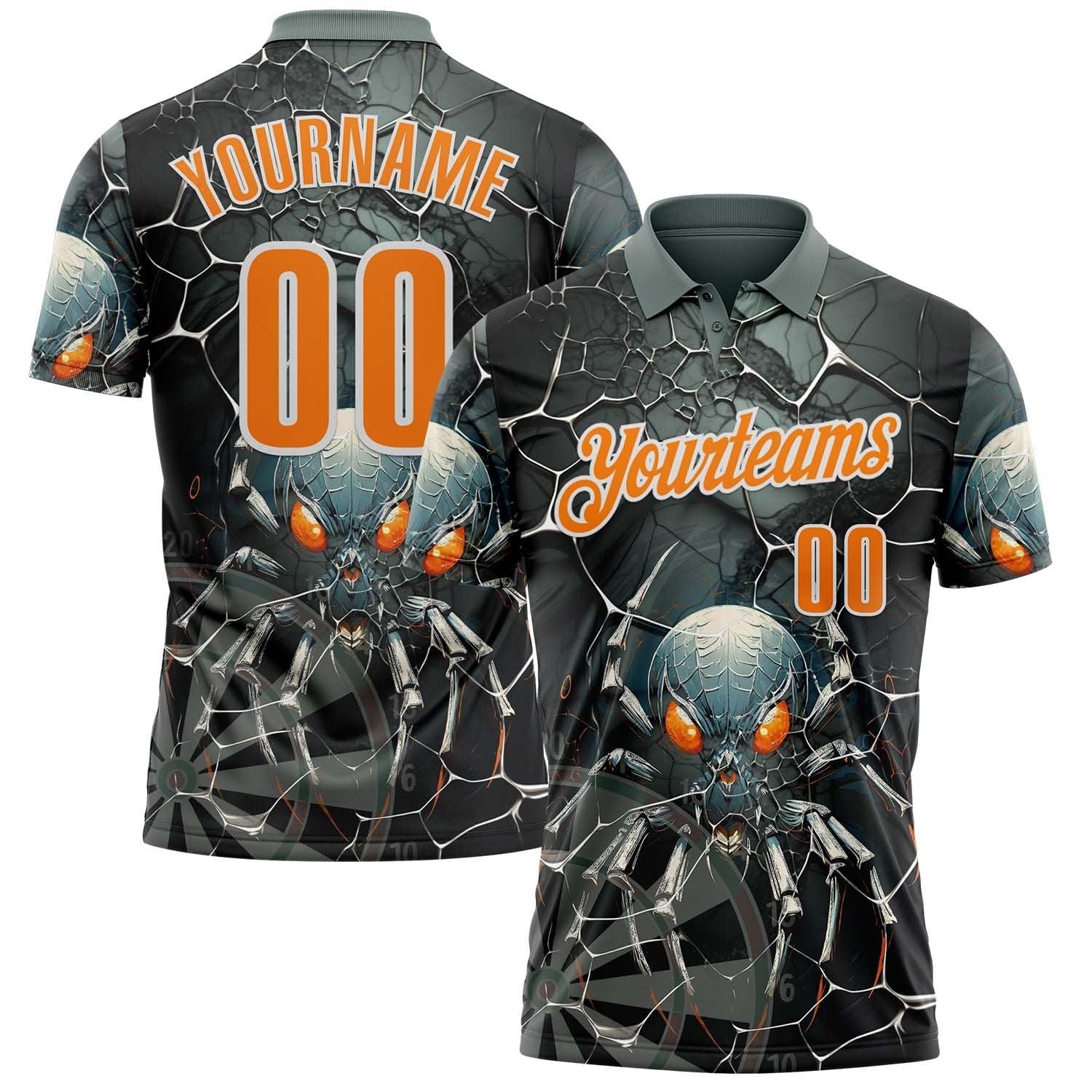 Custom Gray Bay Orange-White Darts Spider Dartboard Performance Polo Shirt photo 1