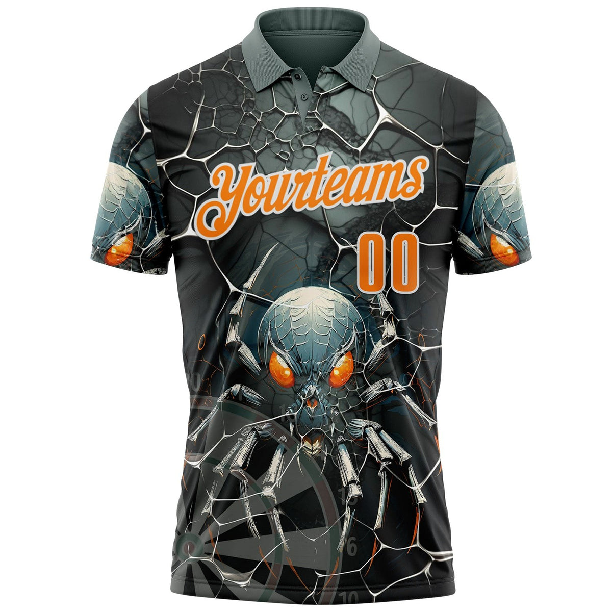 Custom Gray Bay Orange-White Darts Spider Dartboard Performance Polo Shirt photo 2