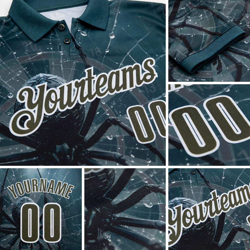 Custom Gray Olive-White Darts Spider Dartboard Performance Polo Shirt detail