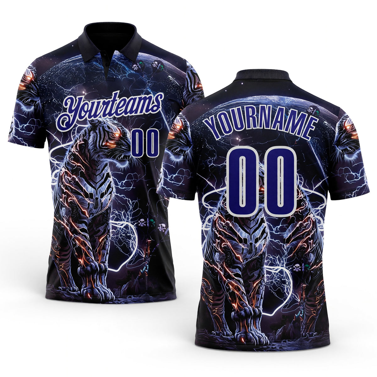 Custom Black Dark Purple-White Darts Lightning Tiger Dartboard Performance Polo Shirt