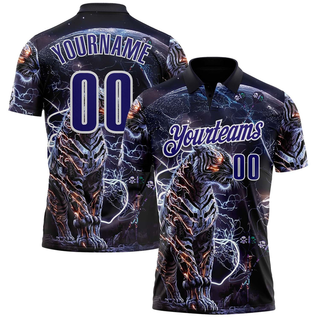 Custom Black Dark Purple-White Darts Lightning Tiger Dartboard Performance Polo Shirt photo 1