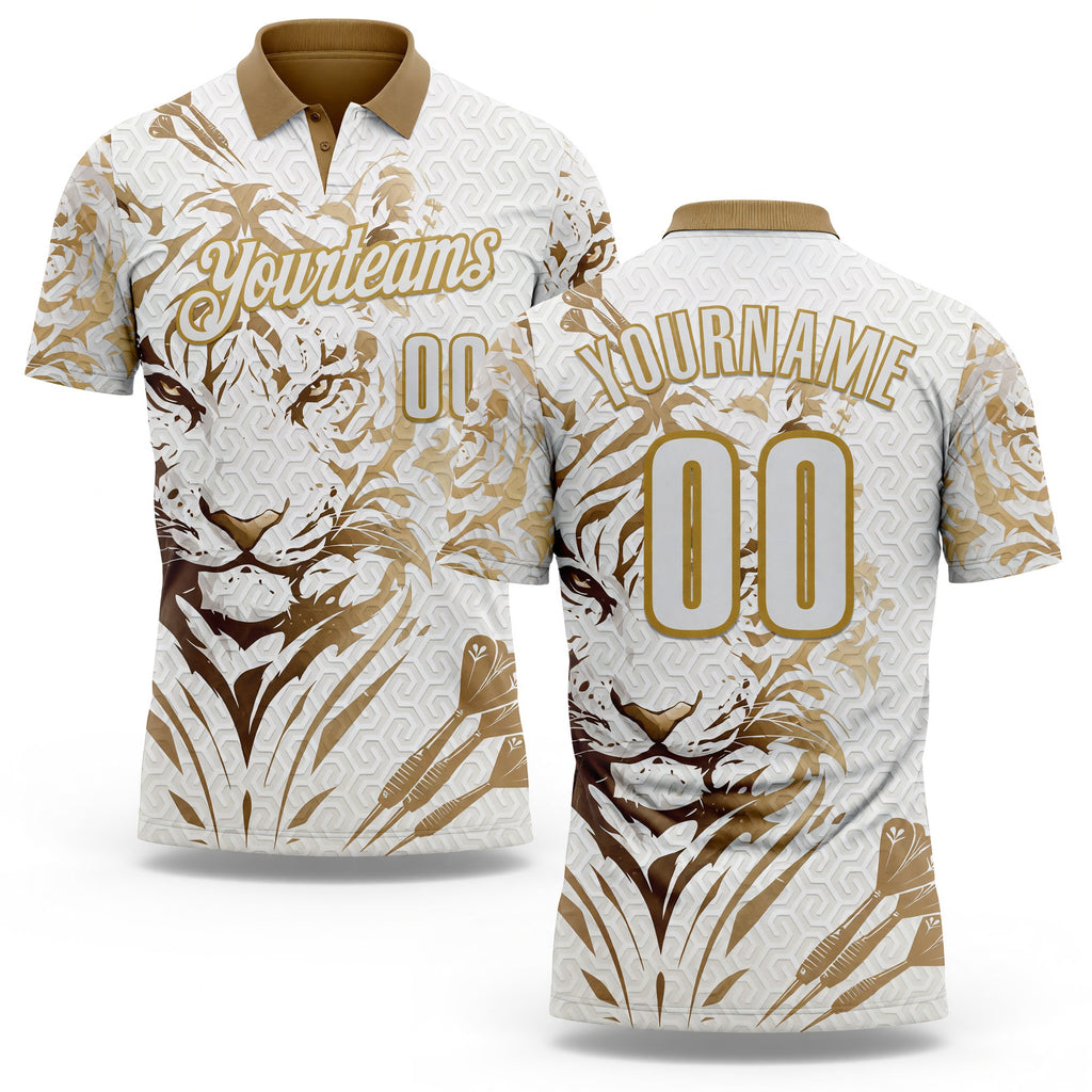 Custom White-Old Gold Darts Tiger Dartboard Performance Polo Shirt