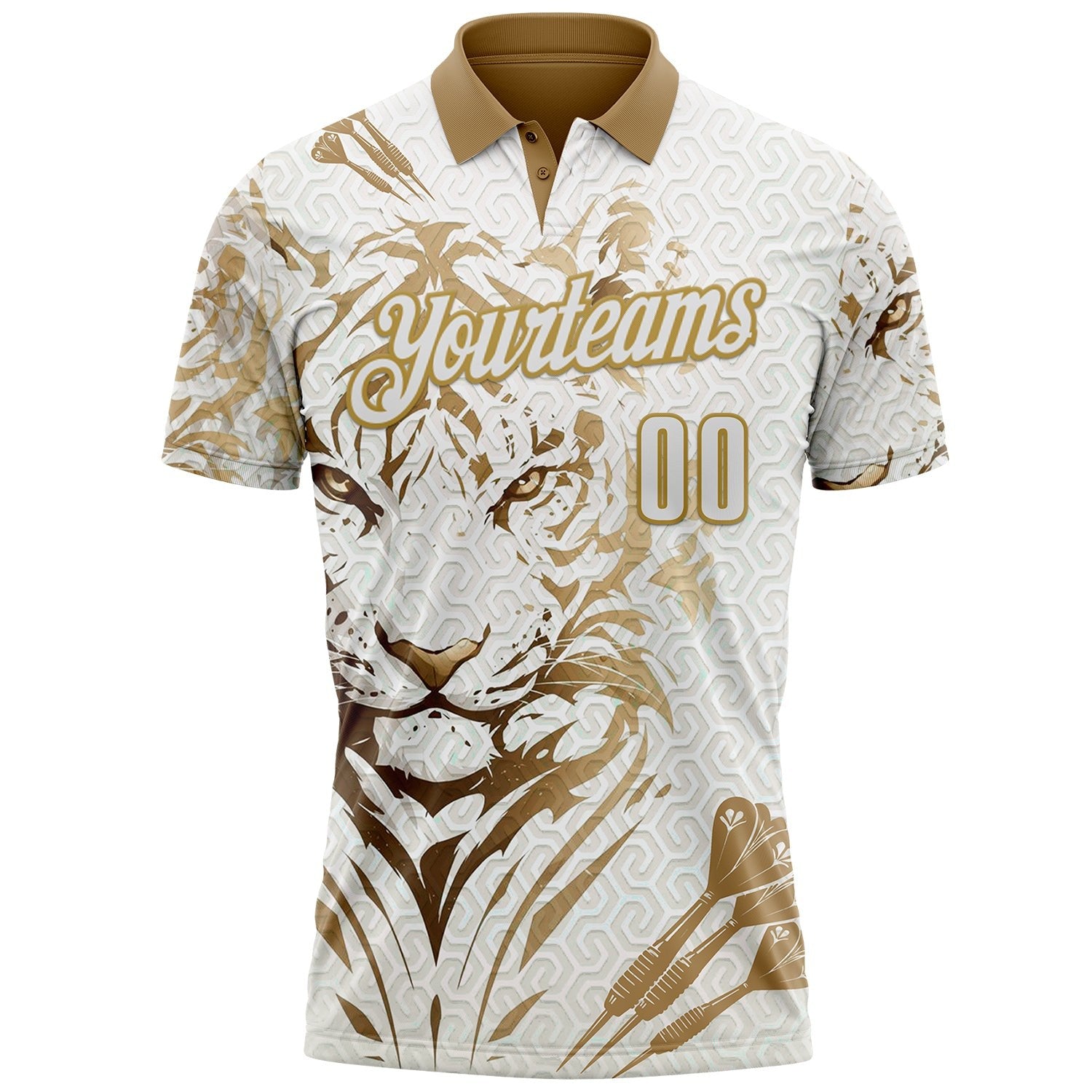 Custom White-Old Gold Darts Tiger Dartboard Performance Polo Shirt photo 1