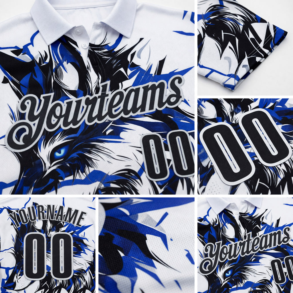 Custom White-Black Darts Wolf Dartboard Performance Polo Shirt detail